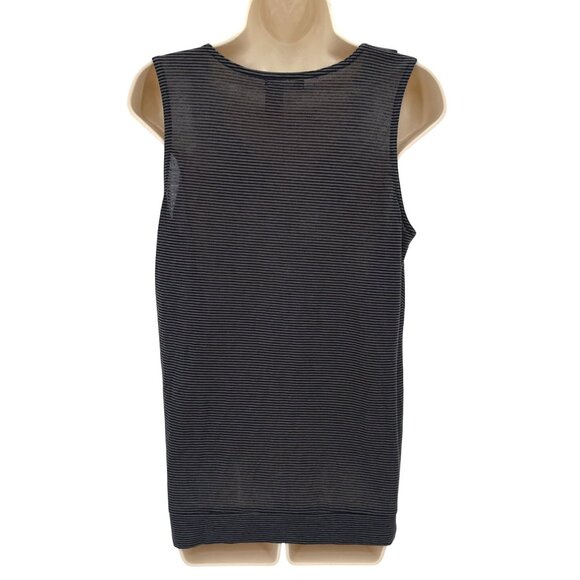 NWT DKNY Jeans Womens Striped Gray Sleeveless Top With Ruffle V-Neck Size L - Picture 4 of 8